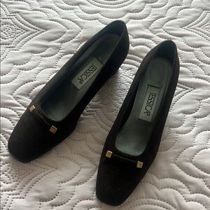 Jessica Black Flats with Gold Accents